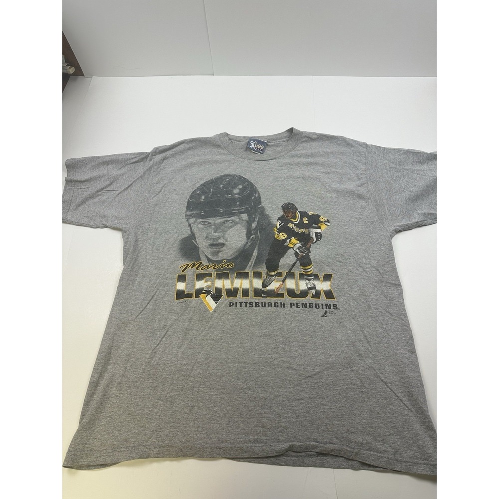 Vintage Pittsburgh Penguins Mario Lemieux T-shirt XXL Lee Gray